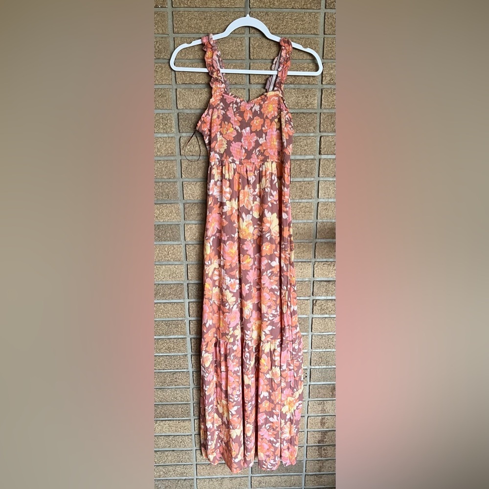 Pink Rose Rust Floral Maxi Skirt with Pink and Cream Blooms